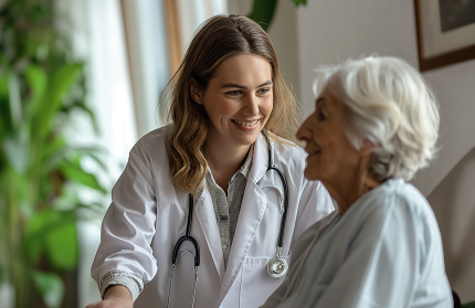 Médica atendendo paciente idosa